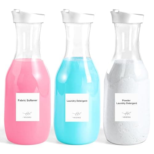 Laundry Detergent Dispenser BY VEGEVIGI 54OZ Laundry Soap Disepenser Liquid Laundry Detergent Container Organizer Plastic Fabric Softener and Powder Detergent Dispenser 3PACK