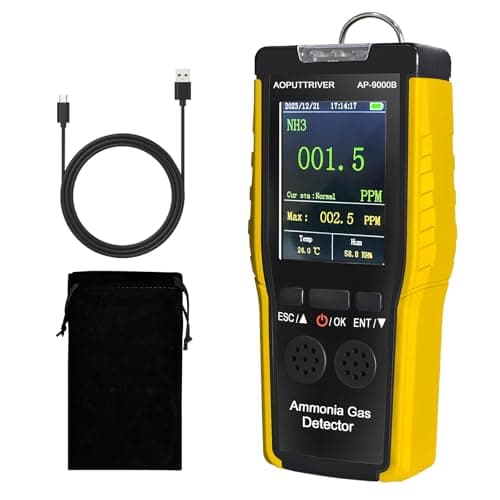 Indoor Air Quality MonitorAmmonia Gas Detector 0100 PPM NH3 Monitor Farm Poultry Pig LivestockLarge LCD Display Sound Light Dual Alarms AP9000B