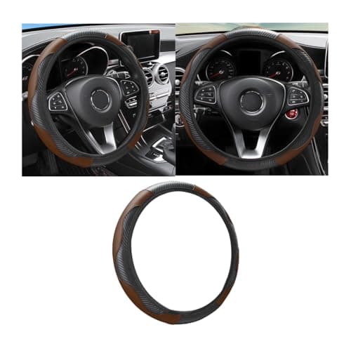 Osilly Car Steering Wheel Cover 15 inch Carbon Fiber Microfiber PU Leather Elastic Steering Wheel Protector for Men Women AntiSlip Breathable Car Interior Accessories for Most Cars BlackCoffee
