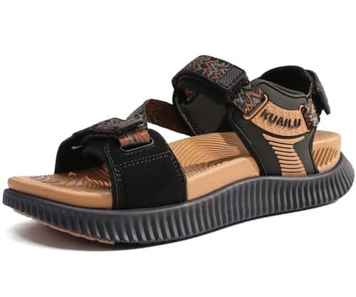 KuaiLu Walking Orthopedic Sandals Womens Comfortable Arch Support Hiking Sandles Plantar Fasciitis Athletic Sport Recovery Cushion Summer Travel Outdoor Open Toe Water Sandals Black Khaki Size 10