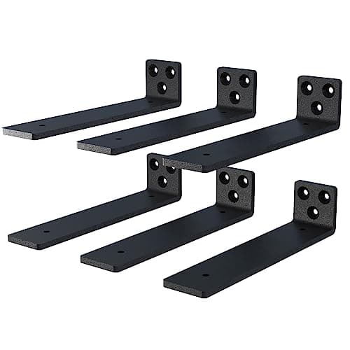 NEODROP 10 Inch Floating Shelf Brackets, Heavy Duty Hidden Bracket for Wall, Mantel, Bookshelves, Black Powder Coated Steel, 6-Pack