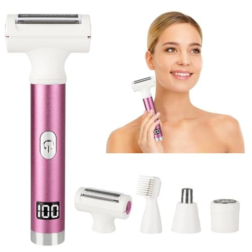 Beanify Wet & Dry Electric Razor for Women Men,4 in 1 Rechargeable Led Display Electric Shaver and Facial Hair Remover,Painless Ladies Body Razors for Nose Face Body Leg Bikini Arm Hair (White & Pink)