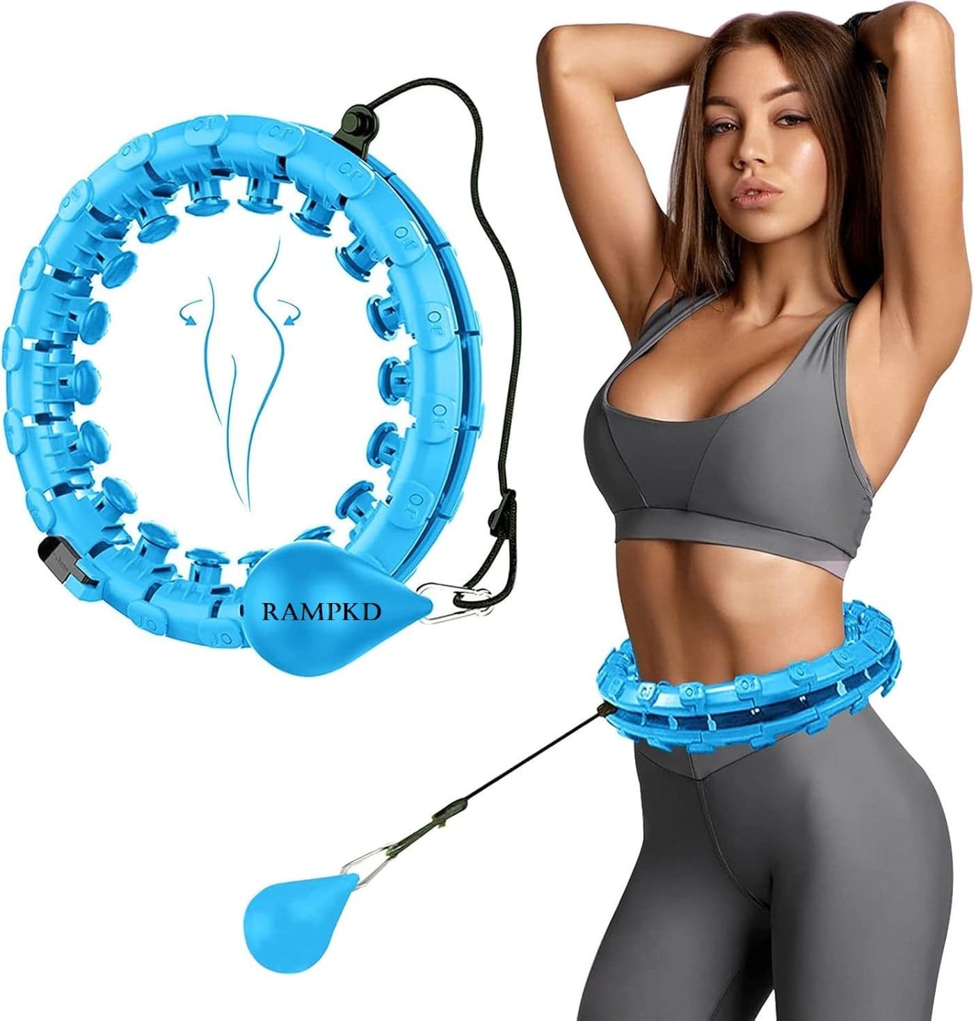 Smart Weighted Hula Hoop for Adults, Weight Loss, Non-Fall Fitness Ring with 24 Detachable Knots, Adjustable Weight, Noiseless Auto-Spinning Ball, 2 in 1 Abdomen Fitness Massage…Multi