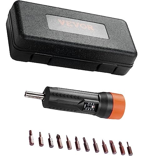 VEVOR 14 Drive Torque Screwdriver Wrench Set 1070 inlbs Torque Adjustment Range 1 inlb Increment Torque Screwdriver Driver Bits Set with View Window 12 Bits Case Magnetic Function
