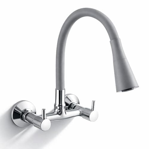 10X Sink Mixer Tap for Kitchen 2 in 1 BYL-9876 Flexible Tap with Silicone Flexible Spout | Hot & Cold Water Control | Chrome Plated | Heavy Brass Cartridge | Dual Lever Design
