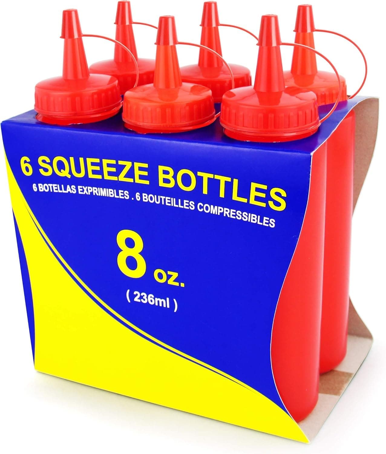New Star Foodservice 26283 Squeeze Bottles Plastic 8 oz Red Pack of 6
