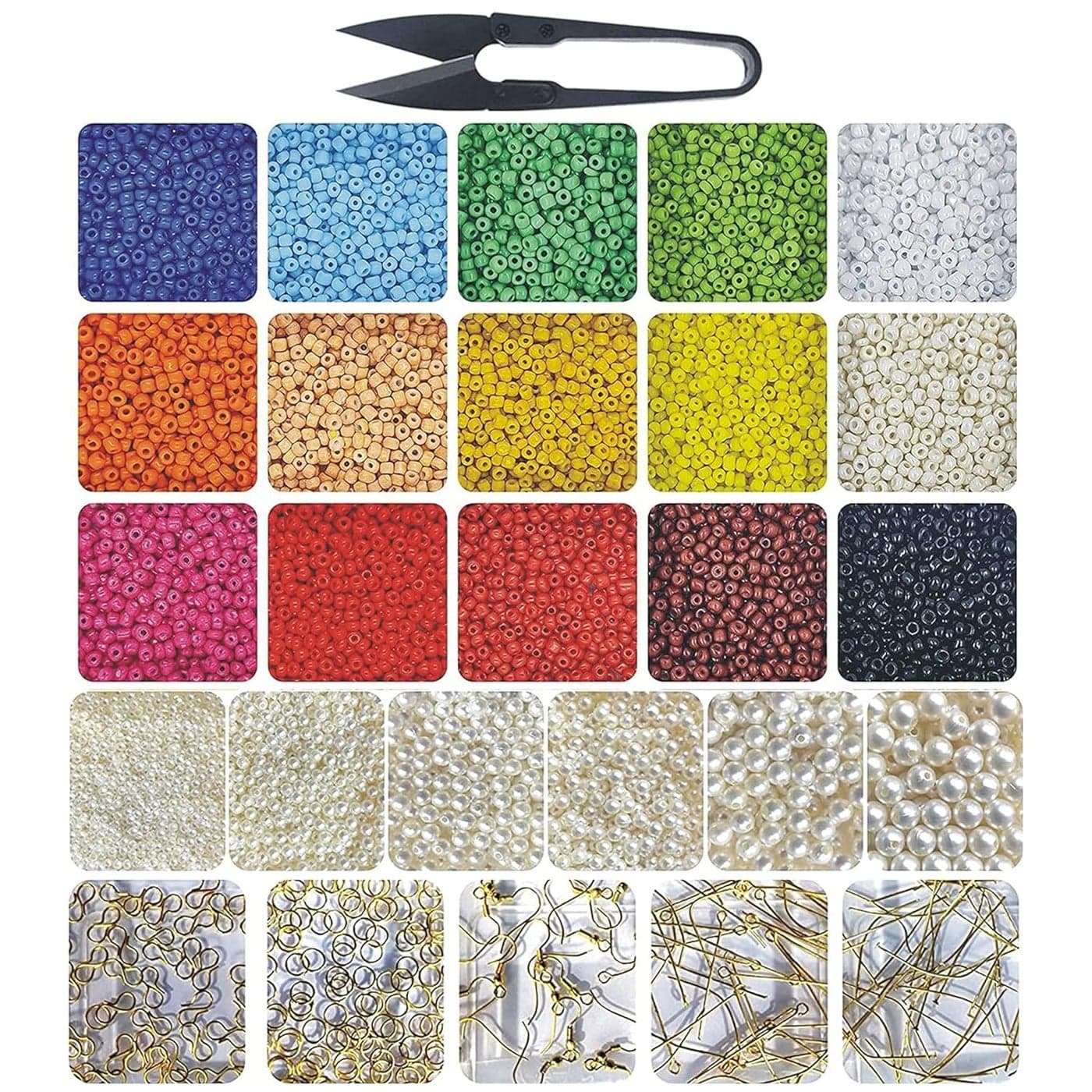 INDIKONB 7500 Pc - 28 in 1 Jewelry Making Set for Girls and Women (includes Opaque Neon Multicolour 8/0 3mm Glass Seed Beads)