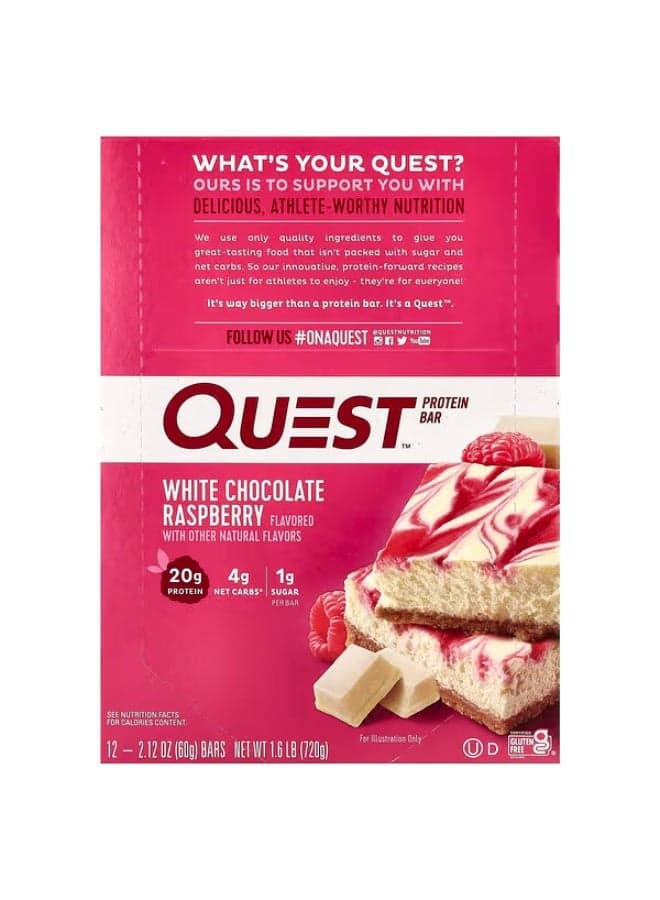 Quest Nutrition, Protein Bar, White Chocolate Raspberry, 12 Bars, 2.12 oz (60 g) Each