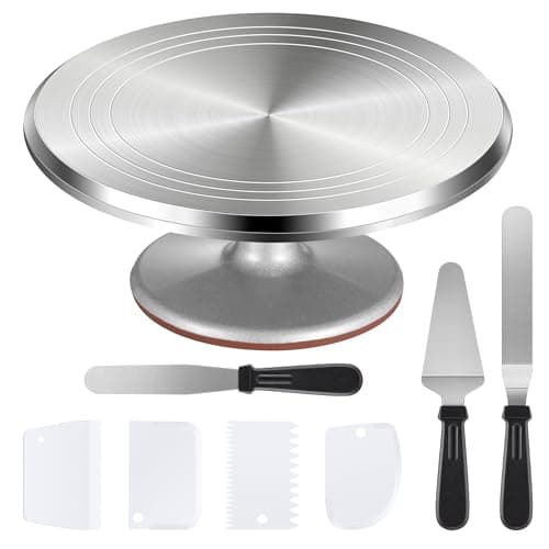 Puroma Cake Turntable, 12'' Aluminium Alloy Cake Stand, Cake Decorating Kit with 3 Icing Spatulas and 4 Icing Combs, Cake Decorating Supplies for Cake, Cupcake, Desserts