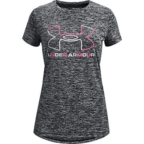 Under Armour Girls Tech Big Logo Twist Short Sleeve T-Shirt, Black (001)/Cerise, Youth X-Small