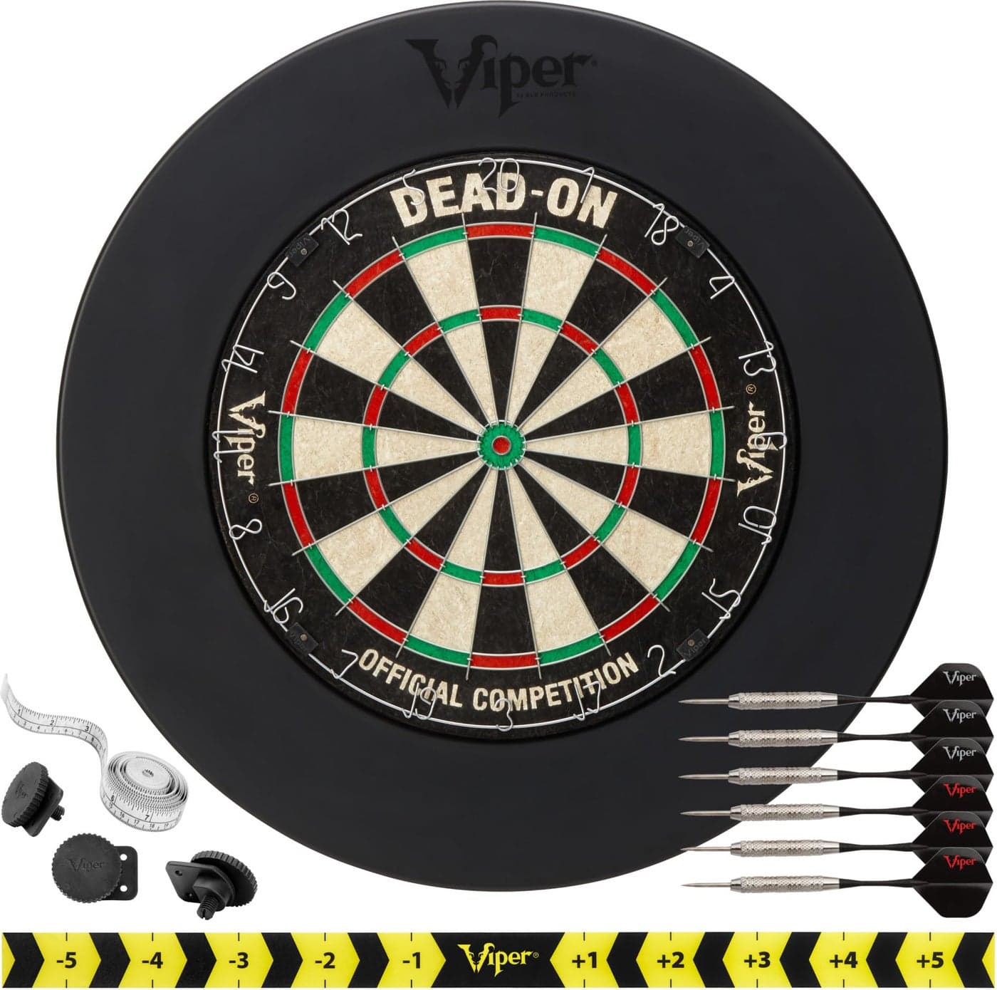 Viper by GLD Products Dead On Sisal Dartboard, Two Sets Starter Darts, Throw Line, Viper Defender, Black