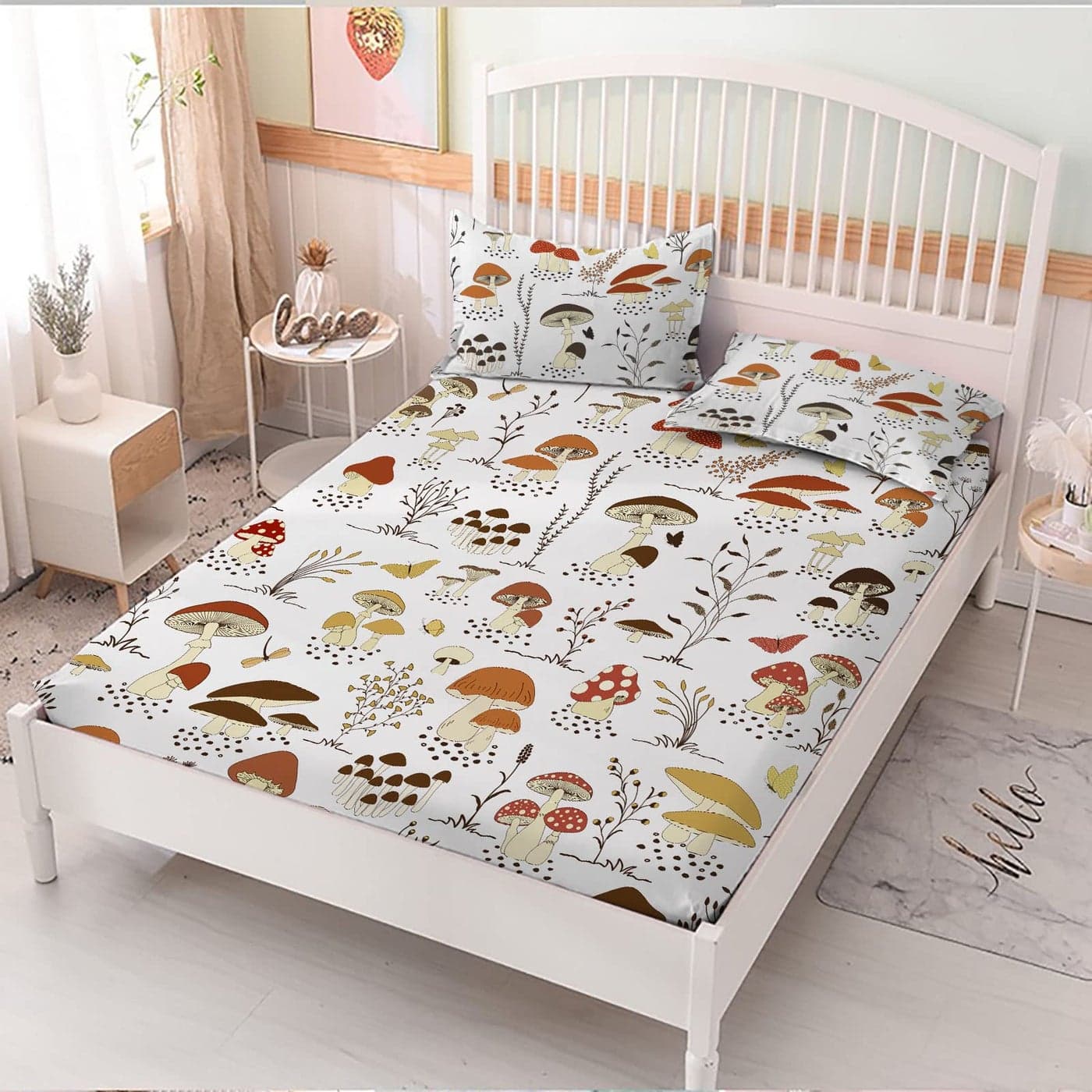 MUSOLEI Mushroom Fitted SheetMushroom Sheet Mushrooms Bedding Boy Bed SheetsCreative cottagecore Bedding for Kids Girls Boys Teens Nursey Set 1 Deep Pocket Fitted Sheet with 2 PillowcasesQueen