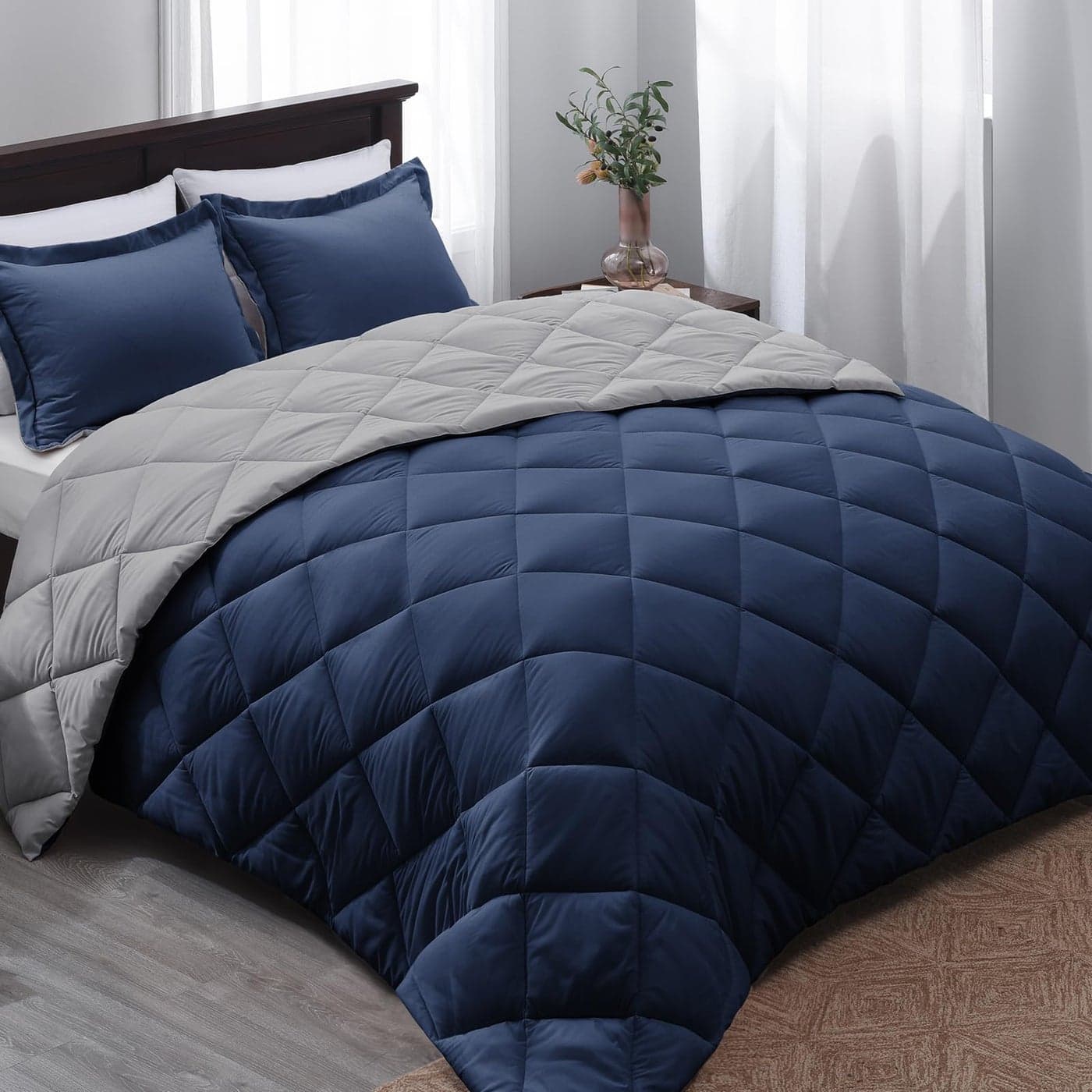 Basic Beyond Queen Comforter Set Navy Blue Comforter Set Queen Size Reversible Bed Comforter Queen Set for All Seasons NavyGrey 1 Comforter 88x92 and 2 Pillow Shams 20x262