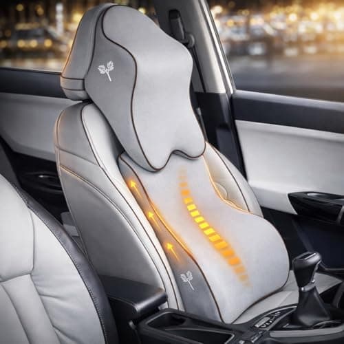 Grin Health SitRight Pro Car Neck Rest Pillow & Lumbar Back Support Cushion Combo -Large Plus | Memory Foam Neck Support + Orthopedic Backrest for Driving Car Comfort Combo Pillow Cushion Set (Grey)