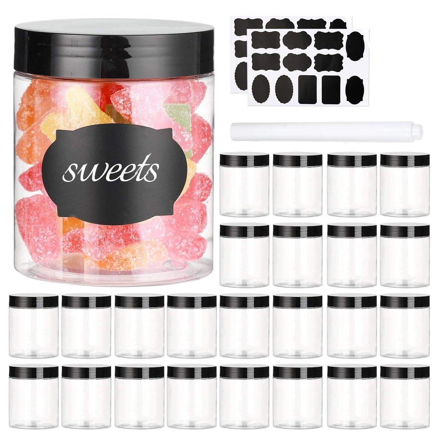 Dabacc 8 OZ Plastic Jars with Lids 24 Pack Clear Plastic Slime Containers for Kitchen and Household Food Storage of Dry Goods Creams and More BPA Free