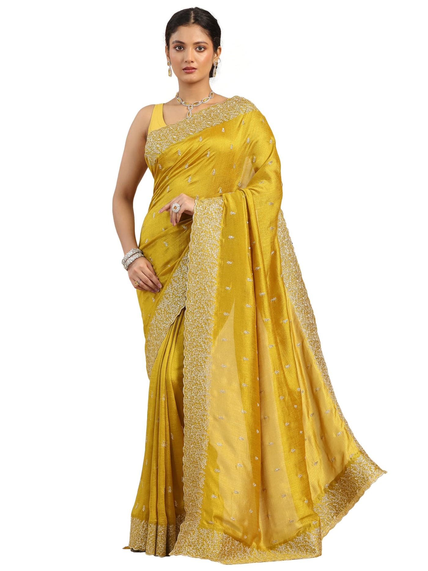 Libas Embroidered Silk Blend Saree With Unstitched Blouse Piece