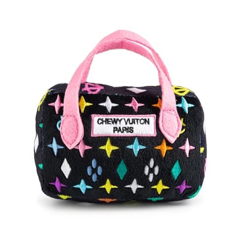 Haute Diggity Dog Chewy Vuiton Handbag Plush Squeaky Dog Toy Soft Durable DesignerInspired Stuffed Puppy Chew Toys for Small Medium Dogs MachineWashable Black Monogram Small