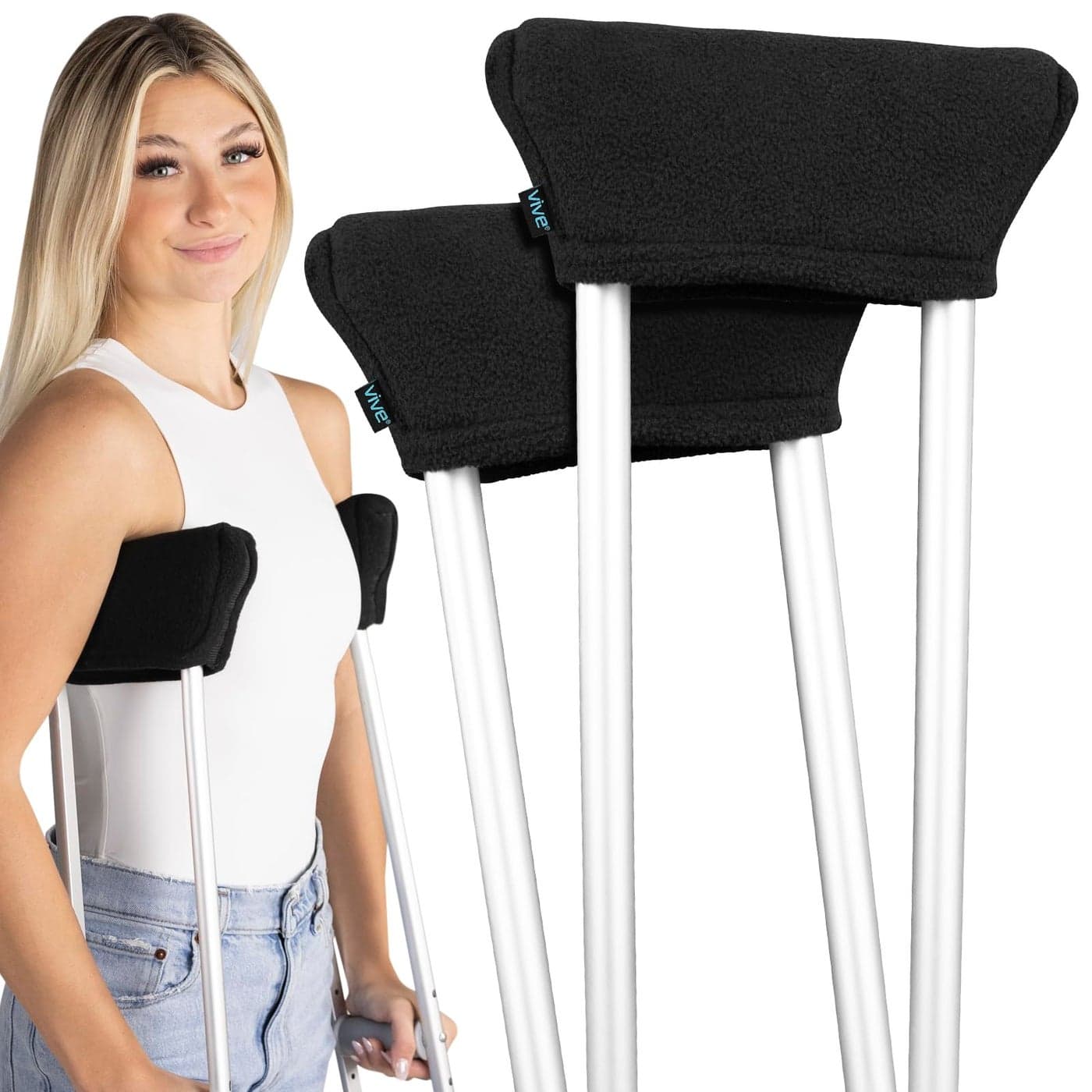 Vive Fleece Crutch Pads Comfortable Padding for Armpits Accessory Cover Arm Cushions for Adult Youth Crutches Luxurious Soft Fleece with Sculpted Memory Foam Core Washable Breathable