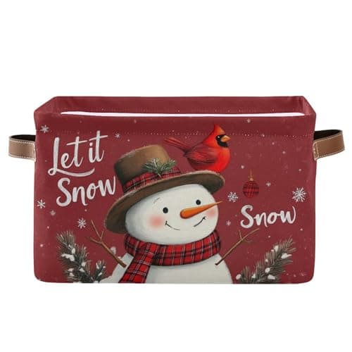 Winter Snowman Cardinal Birds Storage Basket with Waterproof Liner and PU Handles Let It Snow Christmas Red Storage Bins Boxes 142 Collapsible Decorative Baskets for Bedroom Closet Office 1 Pack