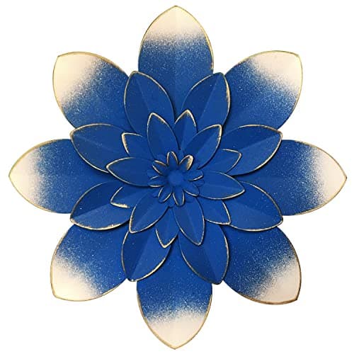 Dark Blue Metal Flower Wall Art Decor, 9.5“ Rustic Modern Floral Sculpture, Distressed Iron Wall Hanging Home Decoration Accent Artworks for Indoor Kitchen Bedroom Living Room Office Outdoor Garden