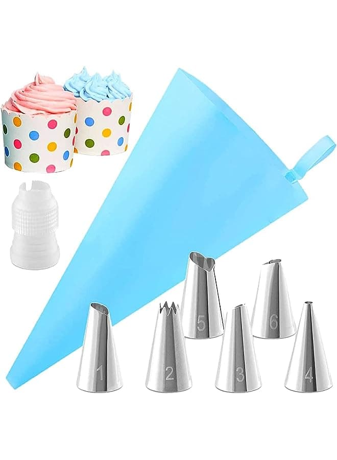 Piping Bags and Nozzles Sets of 8 Pcs with Converter, Premium Stainless Steel Icing Reusable Piping Kit for DIY Decorating Cakes Cupcakes