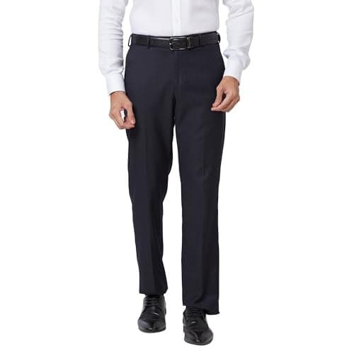 Park Avenue Men's Smart Fit Polyviscose Blend Flat Front Stripe Pattern Dark Grey Formal Trouser (Size: 32)-PMTX07539-G6