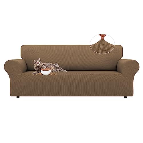 LURKA Stretch Sofa Slipcovers 1 Piece Couch Covers for 3 Cushion Couch Sofa Furniture Protector Full Sofa Covers with Elastic Bottom for Kids and Dog (Camel, Large)
