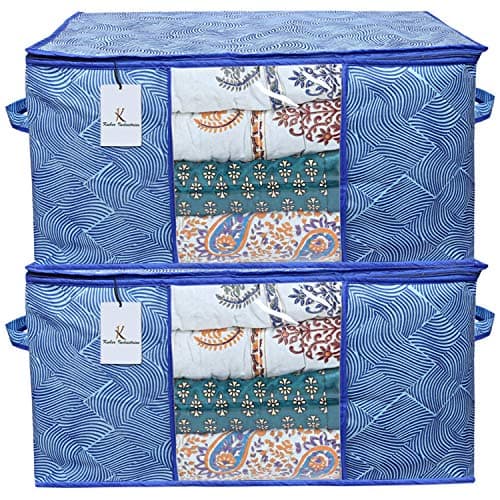 Kuber Industries Rectangular Leheriya Design Underbed Bag, Storage Organiser, Blanket Cover (Royal Blue, Extra Large Size, CTKTC15222), Set of 2