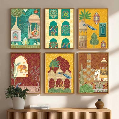 KOTART Traditional Indian Wall Art Madhubani Paintings for Living Room | Framed Wall Painting for Home Room Bedroom Office Wall Décor | Pichwai Art Painting for Wall Decoration | Wall Poster With frames | Wall Paintings For Home Decoration | Indian Wall Art Home Decor Frames | set of 6 (D, 13x17 inc