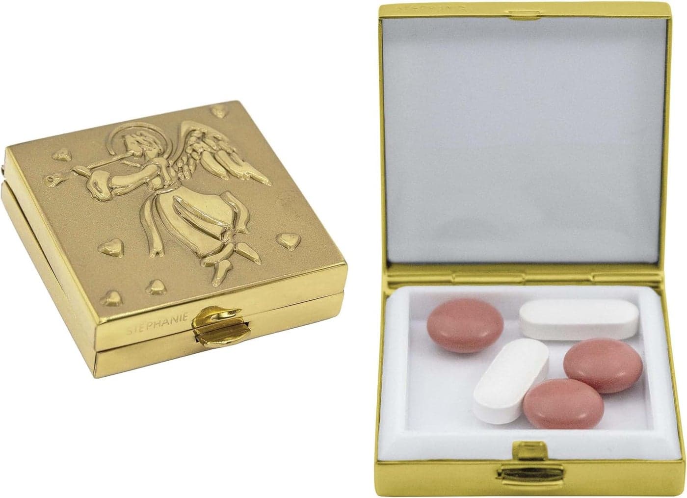 Set of 2 Square-Shaped Pocket Purse Pill Box & Organizer (Gold Angel)