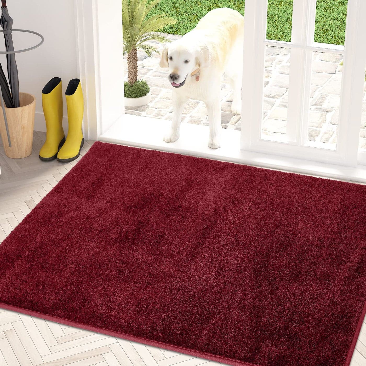 PURRUGS Dirt Trapping Door Mat 315 x 47 NonSlip Machine Washable Entry Rug Shoe Scraper Dog Doormat Super Absorbent Welcome Mat for Front Back Door Muddy Shoes Paws Burgundy Red