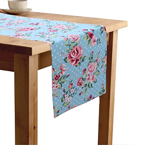 Airwill Cotton Floral Pattern Table Runner Length 152cm (Blue & Pink, Pack of 1)
