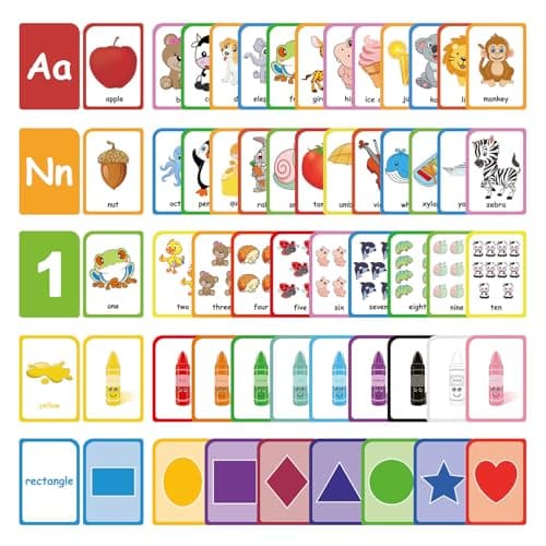 ZazzyKid Flash Cards for Toddlers Learning 54 Double Sides Flashcards for Alphabets Numbers Colors Shapes Educational Toys for Preschool