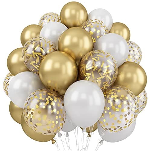 Balloons White and Gold 60 Packs 12 Inch Metallic Gold Balloons Pearl White Latex Balloon Gold Confetti Balloon for Birthday Parties Weddings Anniversaries Baby Shower Party Decorations