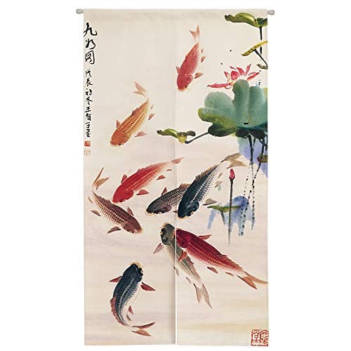 Ofat Home Chinese Ink Painting Doorway Curtain Carps Koi Fishes Japanese Noren Bring You Good Luck Tapestry for Wall Hanging Bedroom Divider Kitchen Partition Bathroom Door Decor, 33.5"x 59"