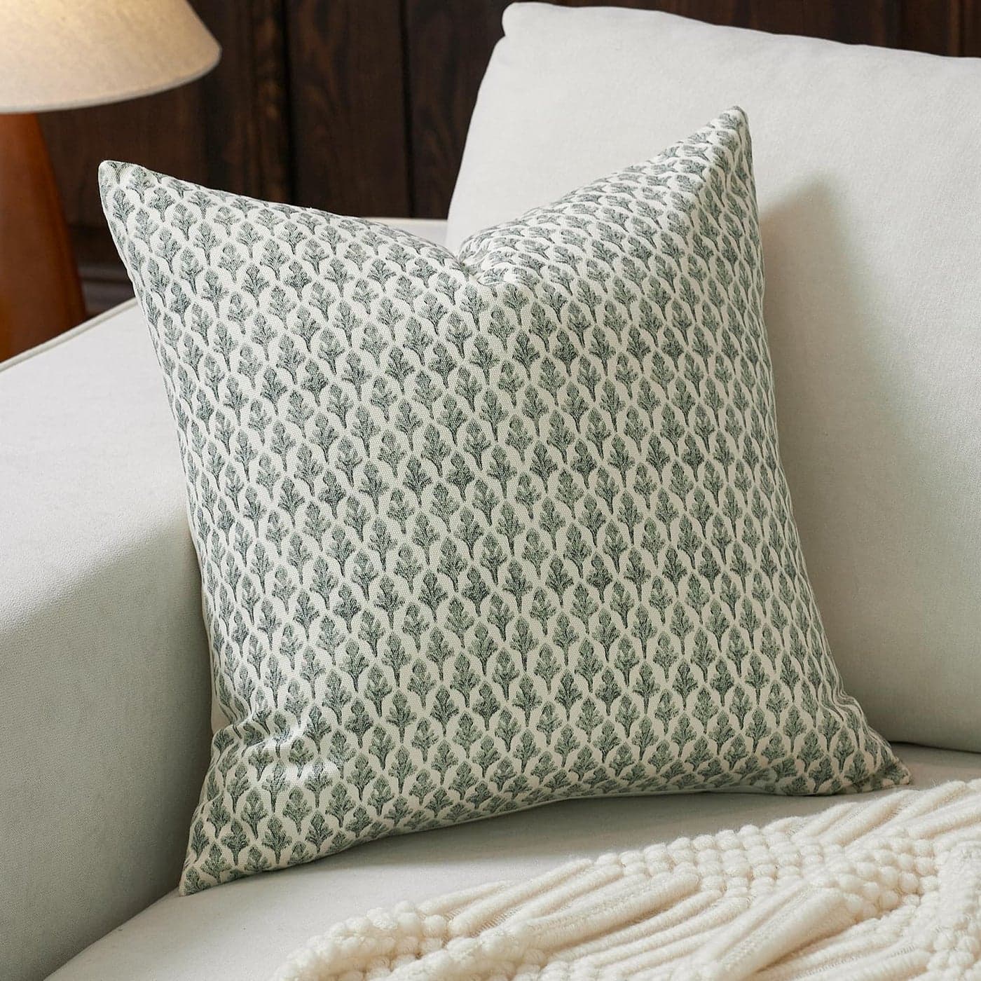 FIOUOVO Floral Pillow Covers 18x18 Pillow Cover Block Print Couch Pillows for Living Room Decorative Neutral Accent Throw Pillow Covers 1PC Olive Green
