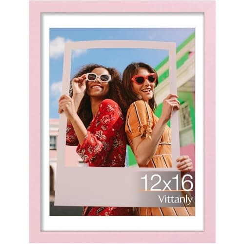 Vittanly 12x16 Picture Frame, Premium Material with Shatter Resistant Plexiglass, Display Pictures 11x14 with Mat or 12x16 without Mat, Poster Frame for Wall Display, Pale Pink, 1 Pack