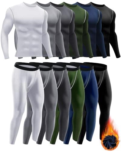Hicarer 6 Sets Mens Long Sleeve Compression Shirts Mens Compression Pants Running Leggings for Athletic Workout SportsStylish ColorM