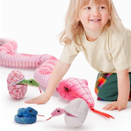 Tezituor Giant Stuffed Snake Plush Realistic Snake with 3 Babies2 Eggs 80 Inches Pink Snake Toy Birthday Valentines Gifts for Girls Kids