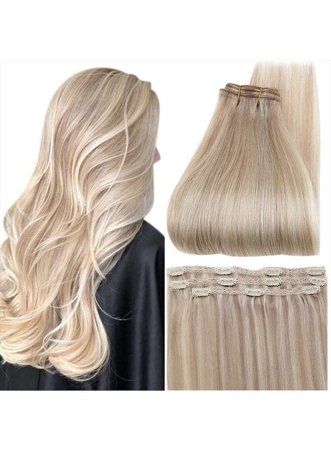 Blonde Hair Extensions Clip in Human Hair Highlights Blonde Hair Clip in Hair Extensions Ash Blonde With Platinum Extensions Human Hair Easy to Wear Hair Extensions 60Grams/3Pcs 18 Inch