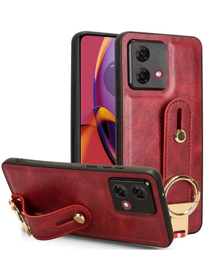 Compatible with Motorola Moto G84 5G Case with Ring Holder Hand Straps Neck Straps, Scratch-Resistant Skin-Friendly Leather Protective Cover Case