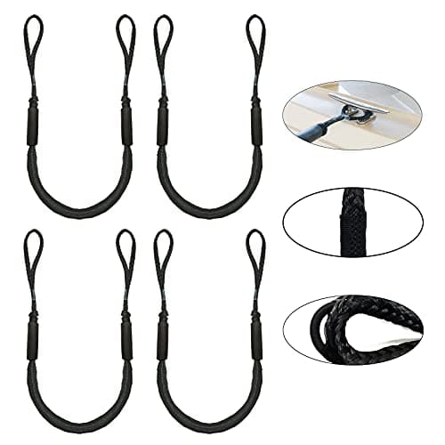 4 Pack Boat Bungee Dock Lines, 4-5.5ft PWC Dock Line with Loop, Boating Gifts for Men, Elastic Mooring Ropes Boat Tie Downs Accessories for Pontoon,Jon Boat,Bass Boat,Fishing Boat,Kayak