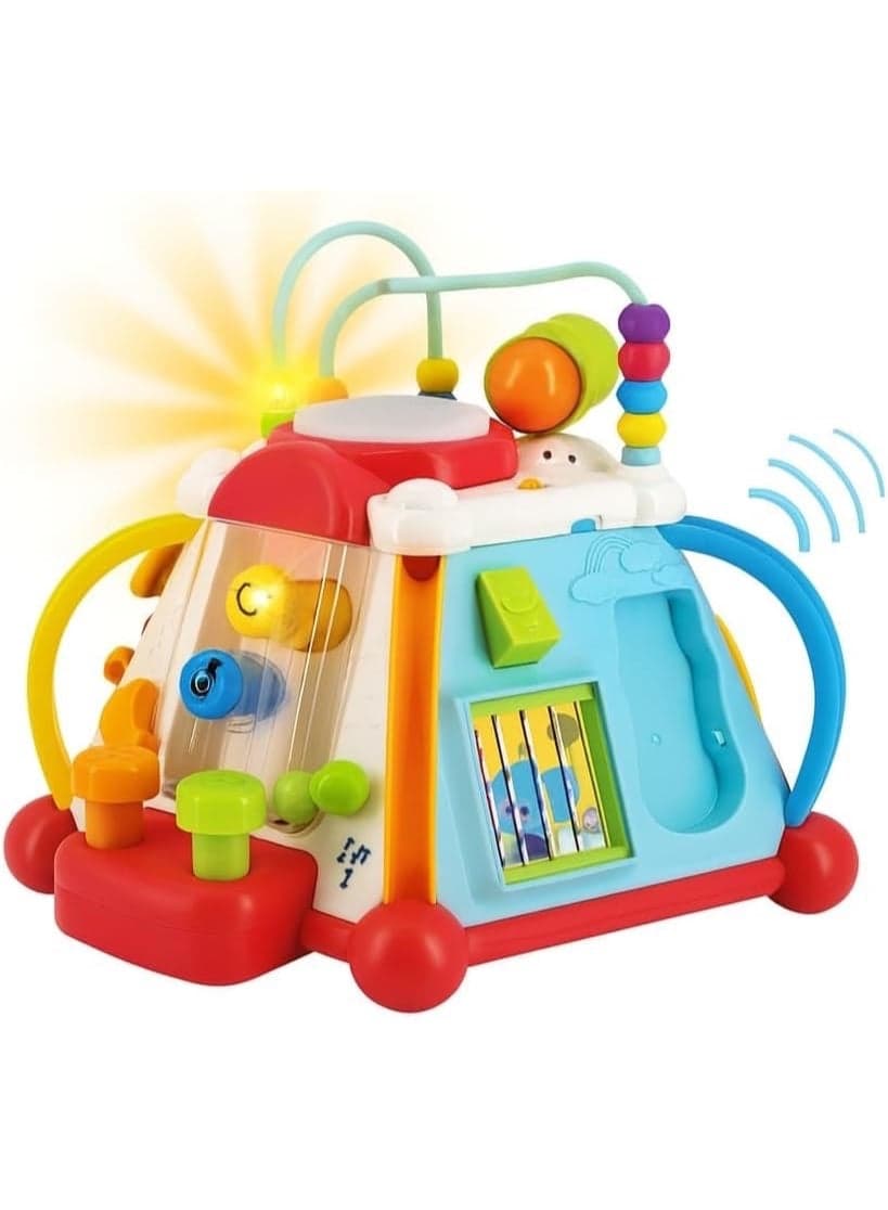 Hola 15-in-1 Discover Activity Cube, Interactive Toy for Toddlers 1-3, Music, Lights, Spinning Gears, Hammer Beads, Phone, Microphone, Drum & More, Develops Motor Skills, Imagination 18M+
