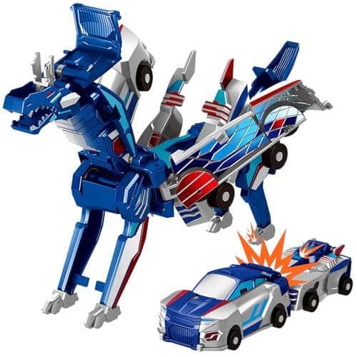 Intoypad Collision Transforming Dinosaur Car Toy 2 Magnetic Cars Transform into Dinosaur Toys for Kids Toddler Fun Deformation Robot Dino Car Christmas Birthday Gift Toys for Boys GirlsBlue Dragon