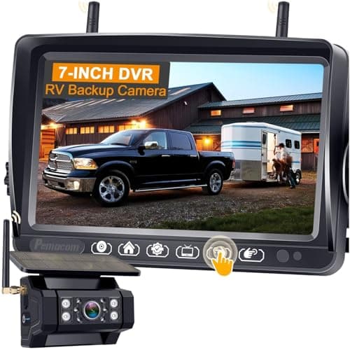 RV Backup Camera with Solar Magnetic Long Distance No Signal Delay 7 Inch Touch Key Monitor with Recording HD 1080P Wireless Backup Camera for Trailer 5th Wheel Camper