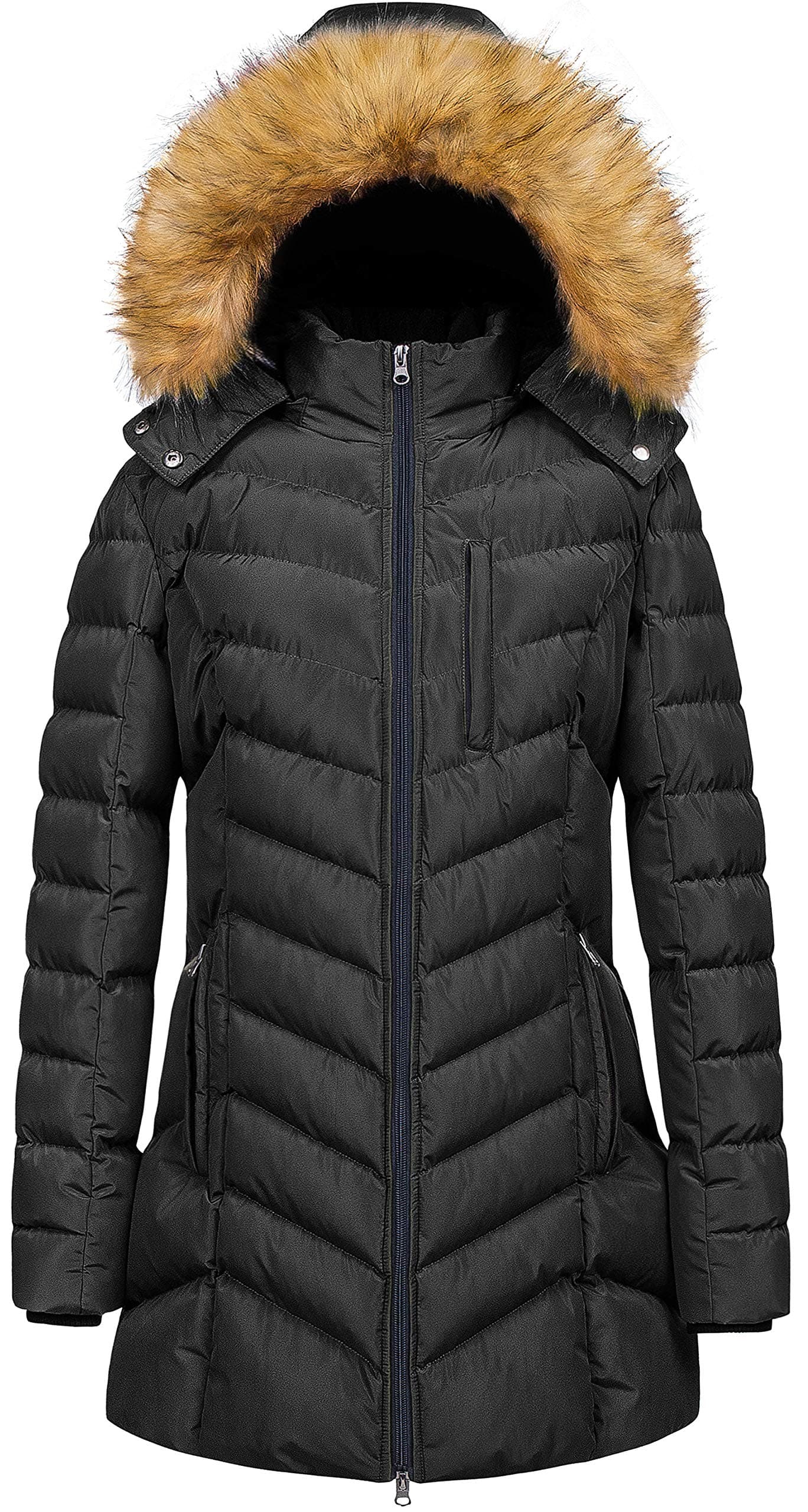 CREATMO US Womens Thicken Parka Snow Coat Winter Warm Puffer Jacket With Removable Hood Black XL