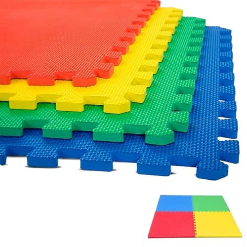 Babypro Multicolour Kid’s Play Mat for Floor Cushioning (Set of 4, 12mm) Interlocking Tiles, Soft, Durable, Eco-Friendly, Anti-Slip, Waterproof, Perfect for Playtime, Exercise, Yoga & Baby Protection on Hard Floors