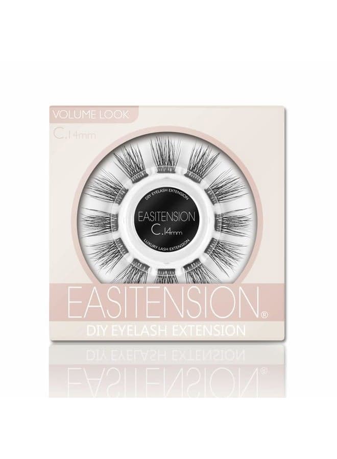 DIY Eyelash Extension, 3D Effect Glue Bonded Band Individual Lash 12 Clusters Volume Lashes Set, Home Eyelash Extension, C curl Lashes Pack (14MM)