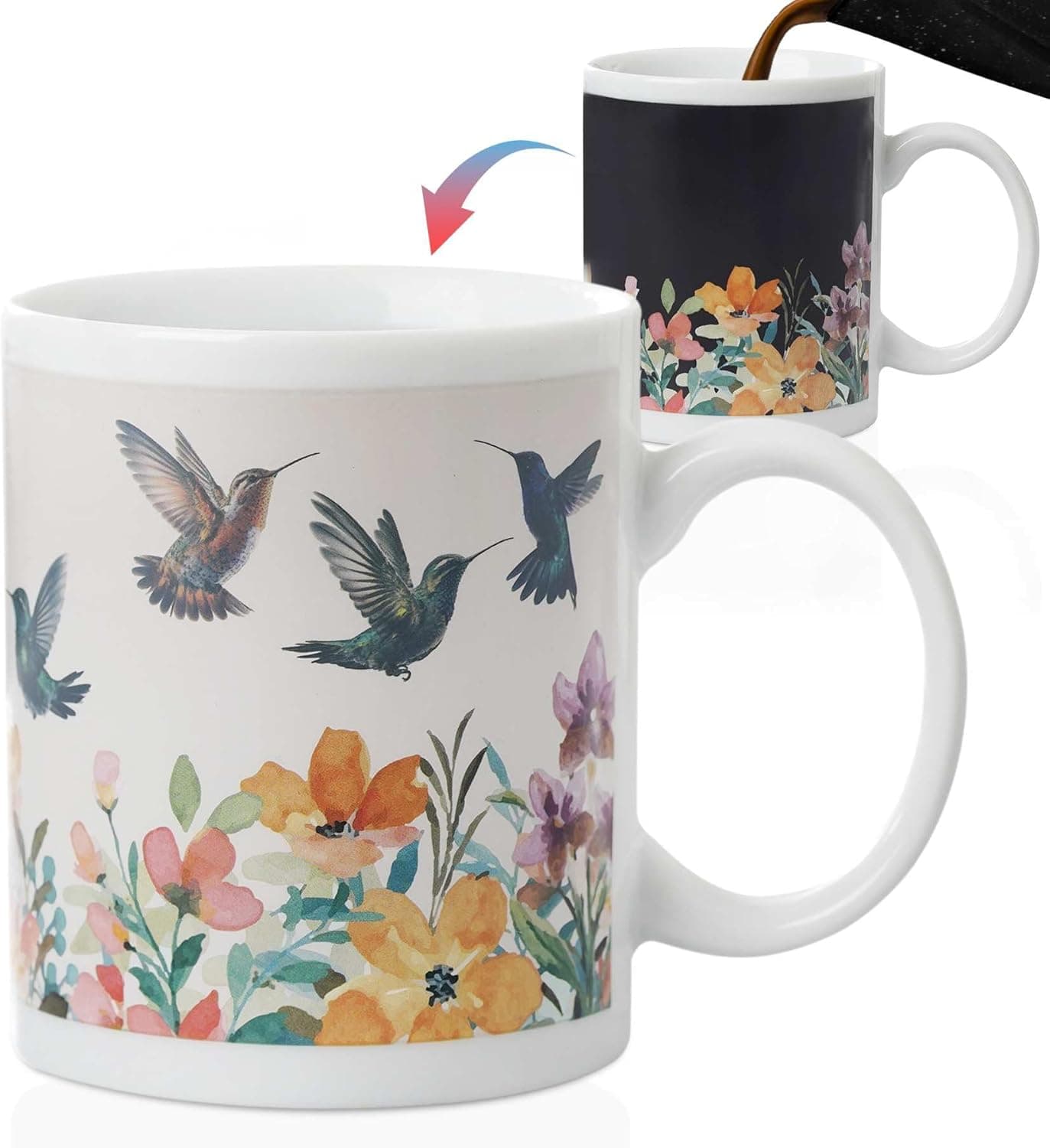 Onebttl Funny Hummingbird Color Changing Coffee Mug Hummingbird Magic Heat Changing Mug Hummingbird Gifts for Women Men Hummingbird Lovers on Birthday Xmas White