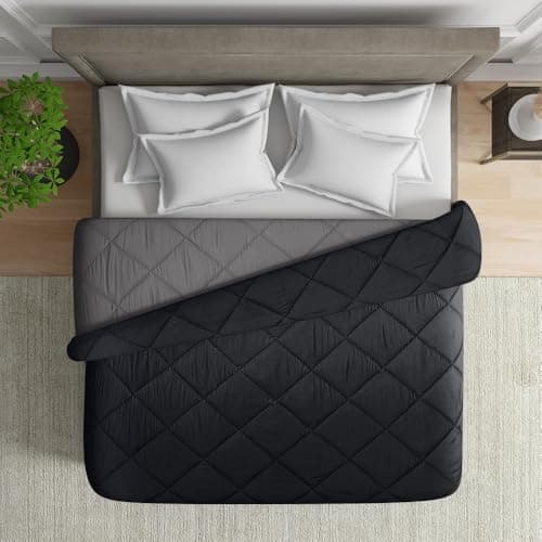Wakefit Comforter Set Double Bed | 220 GSM | Comforter, Quilt for Double Bed King Size, Blankets, Quilt Blanket, Comforter King Size Bed, Comforter Double, Reversible Cotton (Charcoal Grey)